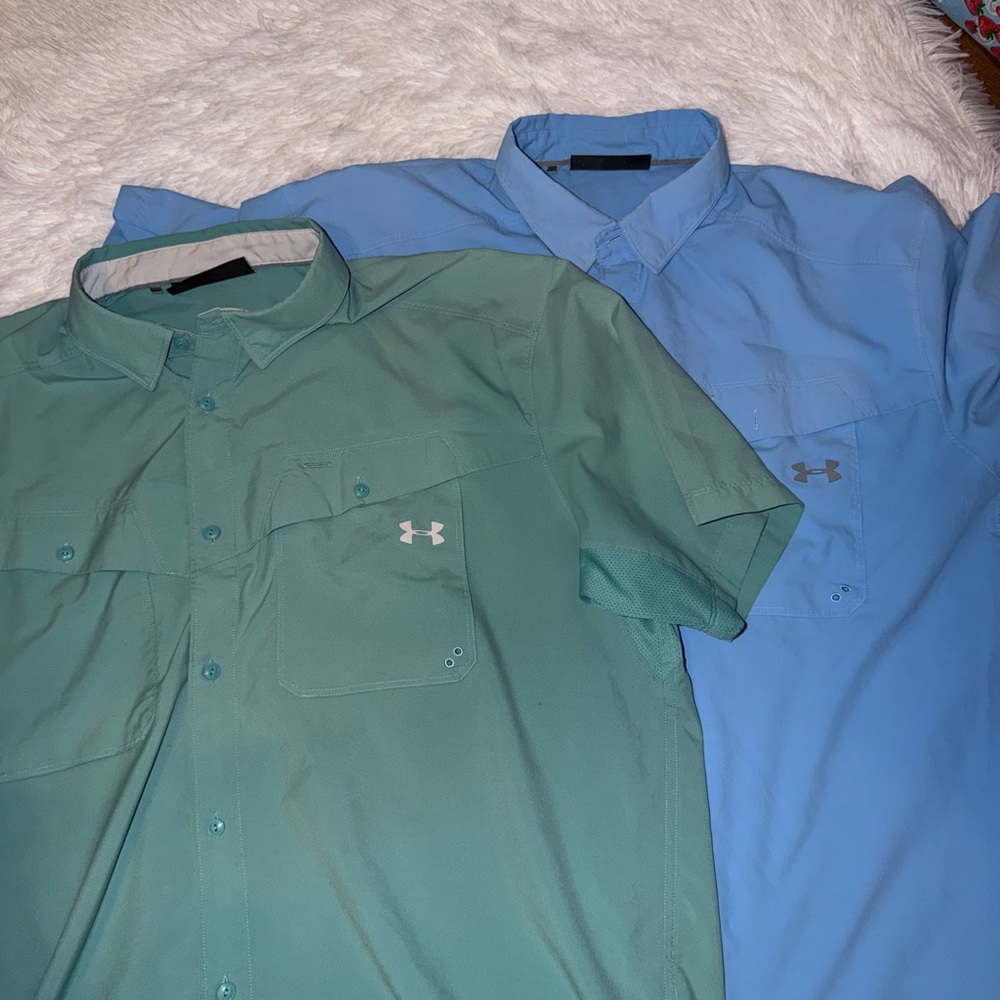 BUNDLE Under Armour Short-Sleeve Utility Shirts Blue & Green size XXL *SEE capt*